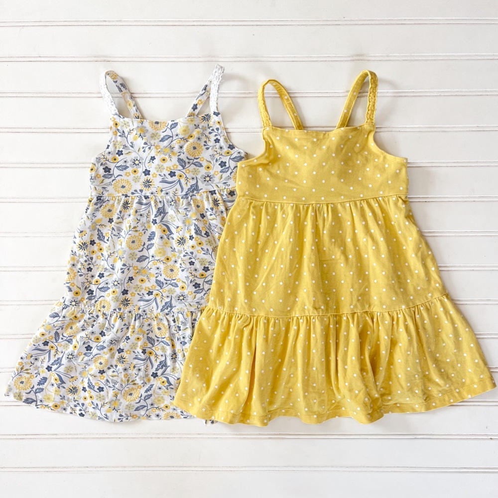 C&C CALIFORNIA KIDS EUC Set of 2 Casual Floral Polka Dot Tiered Sundress